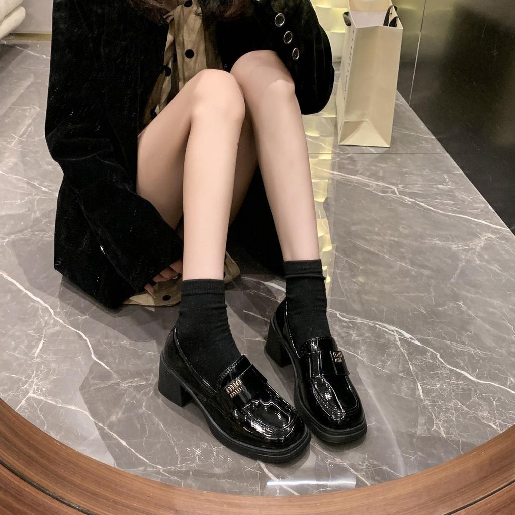 Versatile women's shoes high heels loafer small leather shoes 2025 new thick heel autumn British style versatile high-value single shoes