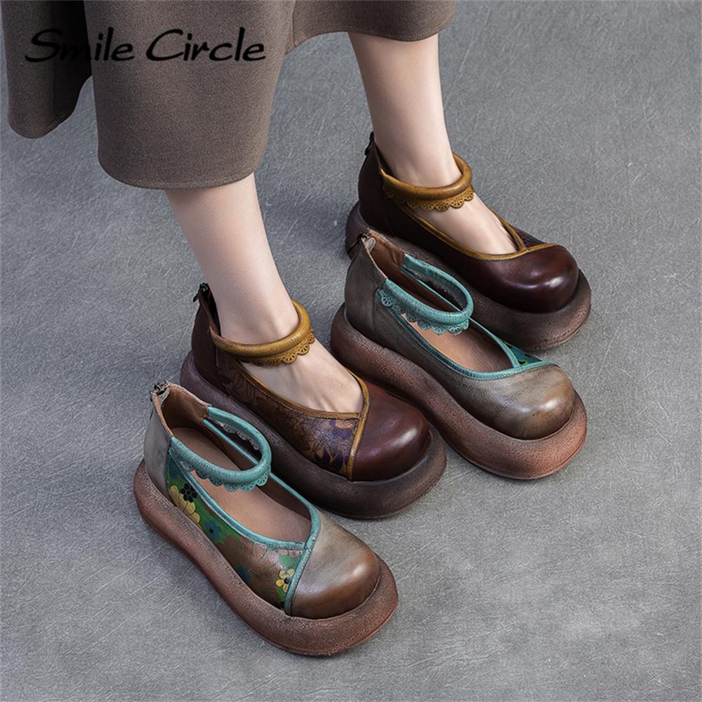 Genuine Leather Women Sandals Round Toe Increased Height Casual Shoes Fashion Comfortable Thick Bottom Shoes