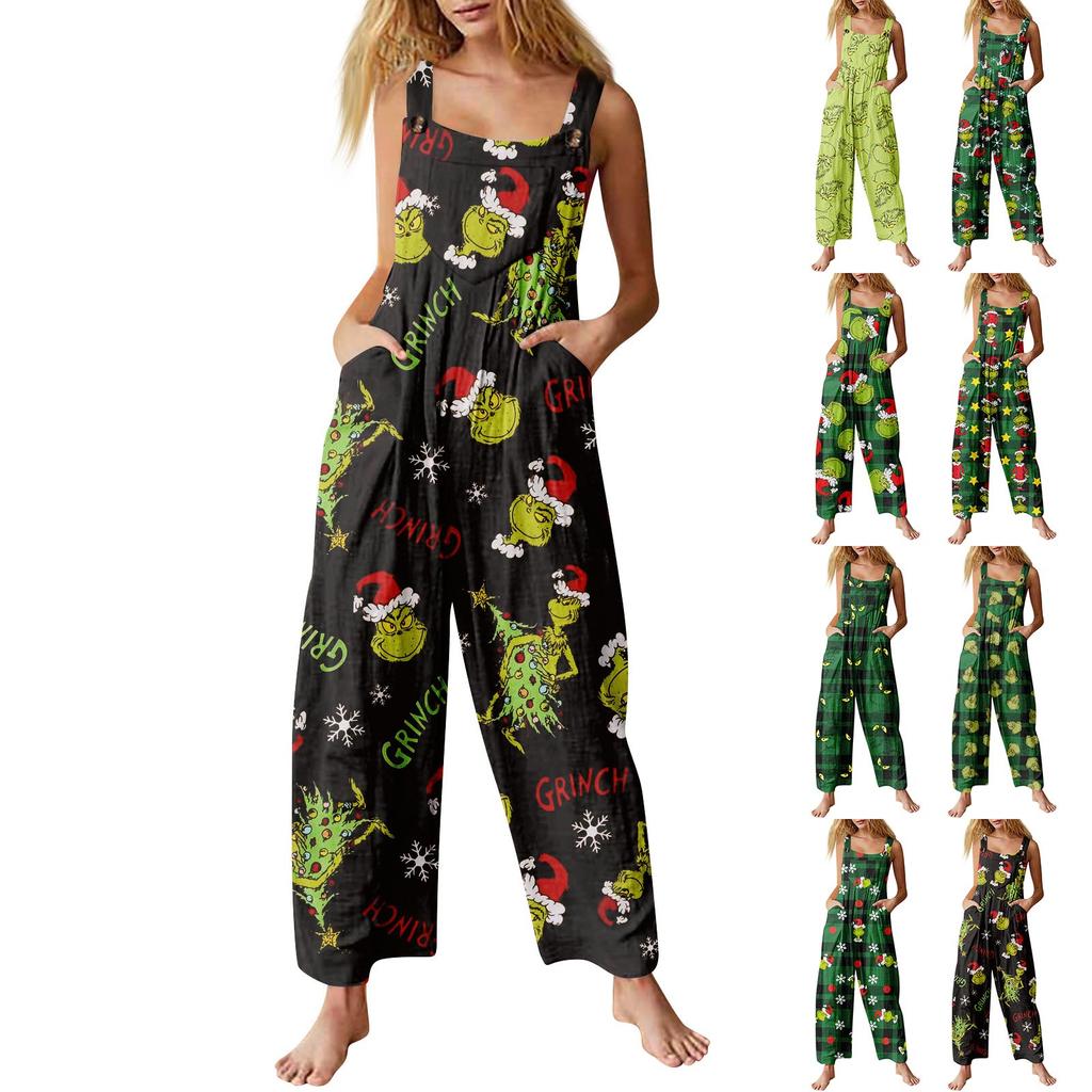 Women's Jumpsuit Halloween Print Casual Loose Vintage Shoulder Strap Cotton Linen