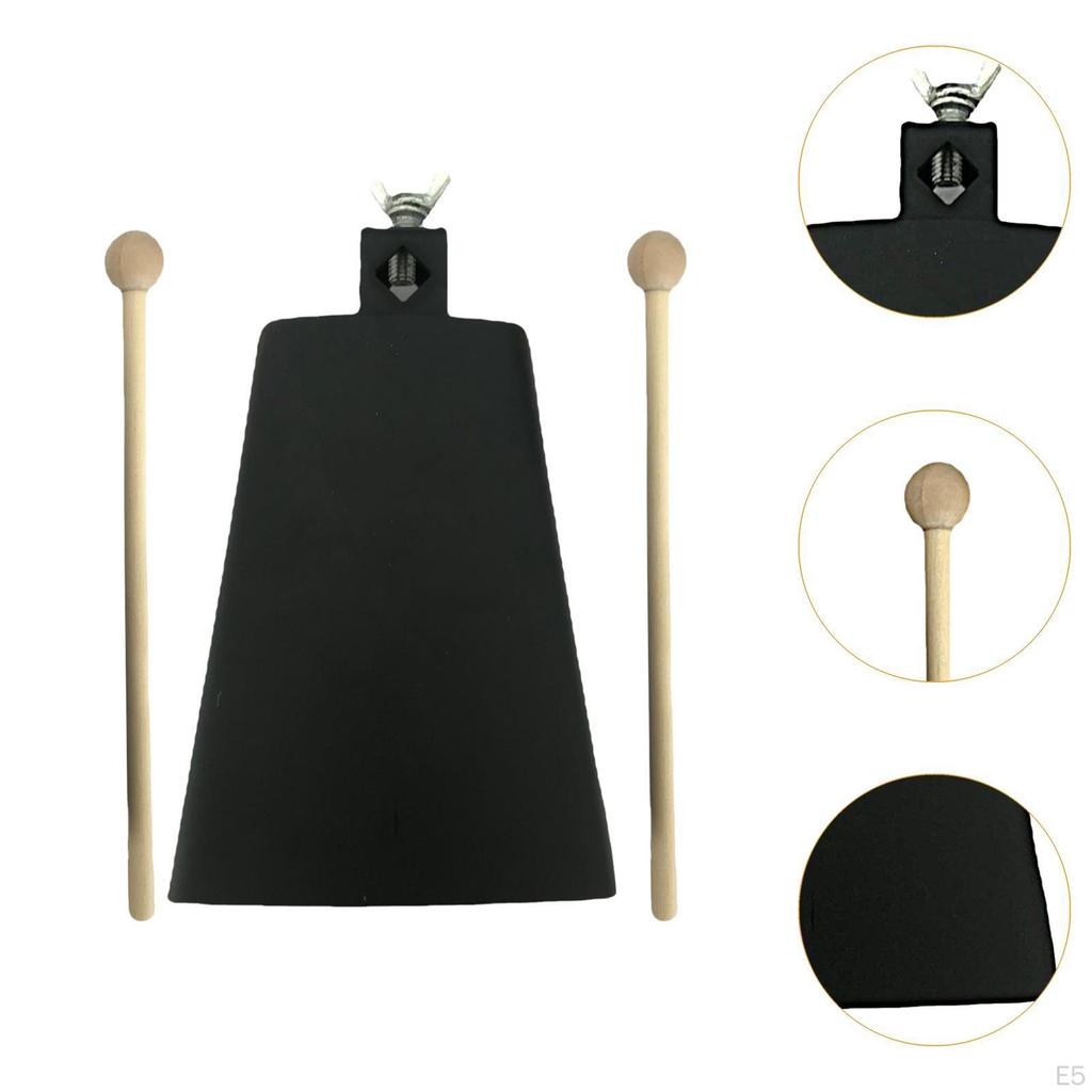 Iron Cowbell with 2 Sticks Hand Percussion Music Portable Instrument for