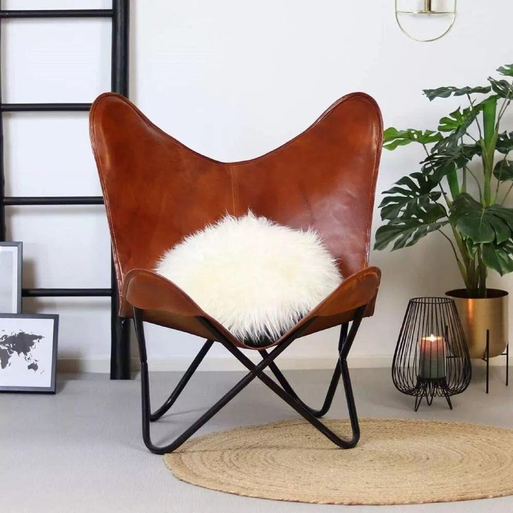 Brown Vintage Leather Arm Butterfly Chair Classy & Handmade Chair with Stand