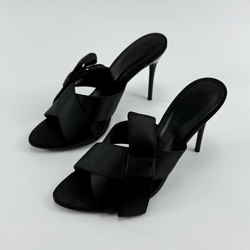 Sandales d'été pour femmes 2025 à lanières croisées et nœud papillon à talons hauts - Sandales de style féerique