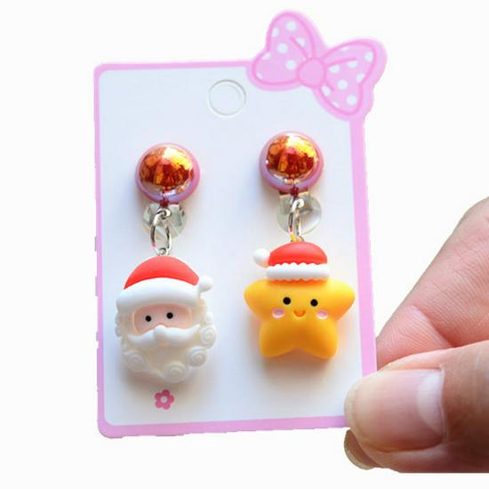 Kids' Christmas Cartoon Princess Clip-On Earrings: Cute, No Piercing Needed