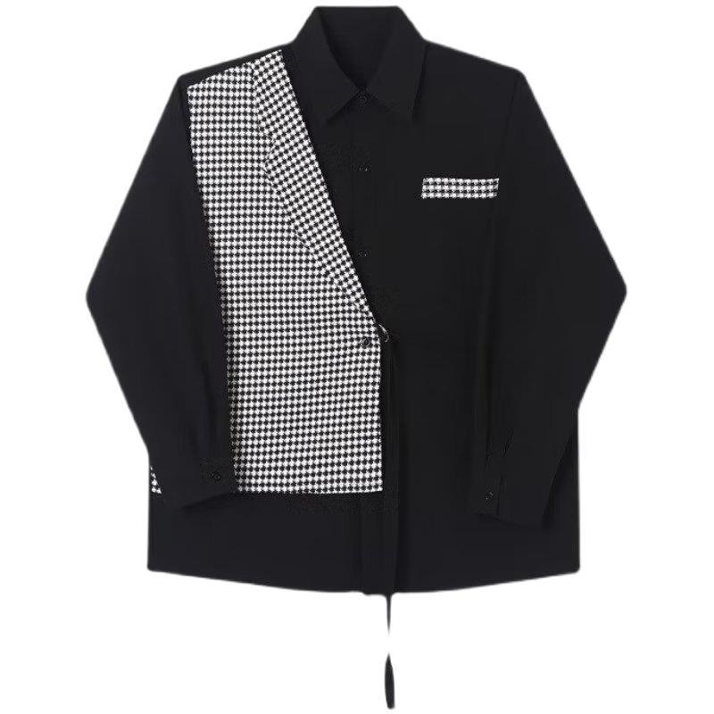 Korean Style Color Block Suit Collar Two-Piece Design Shirt for Men - Niche Hairstylist Top