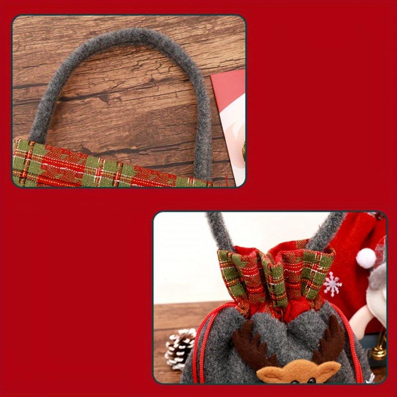 Canvas Christmas Gift Bags Set, 3pcs Festive Tote Bags with Santa & Reindeer Designs, Small Candy & Fruit Pouches, Holiday Gift