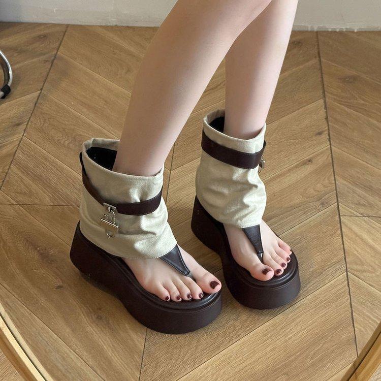 7Cm Thick-soled Trousers, Cool Boots for Women 2025 Summer New Small Toe Retro Sandals Heightening Hollow Short Boots