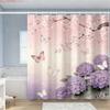 Pink Cherry Blossom & Purple Hydrangea Butterfly Waterproof Shower Curtain