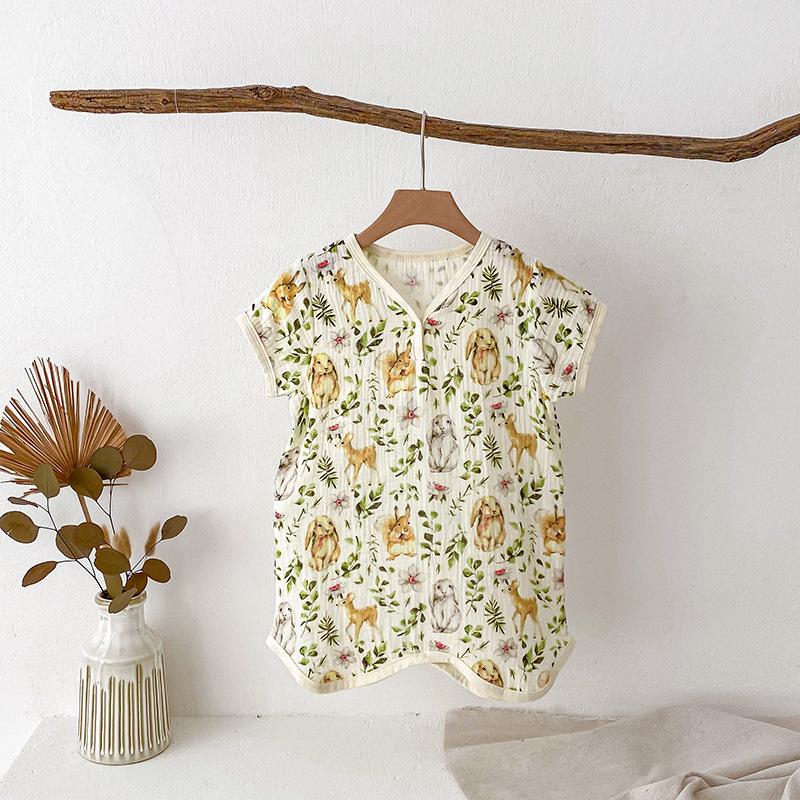 2025 Summer Pure Cotton Baby Sleep Robe: Class A Short Sleeve Gauze Pajamas