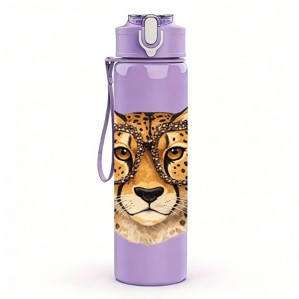 1PC Realistic Leopard Wild Animal Print 750ml Color Plastic Sports Water Bottle Leakproof Flip Straw Lid Suitable for Sports Office Home Use