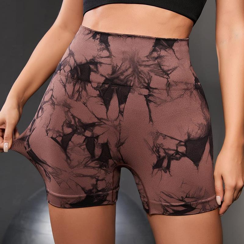 

Спортивные шорты новые высокоэластичные утолщенные европейские и американские штаны для йоги с принтом тай-дай с высокой талией и эффектом «персиковых ягодиц» спортивные фитнес-шорты трехточечные шорты XL