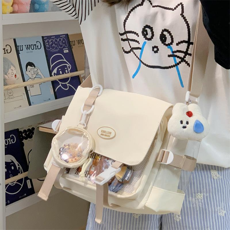 College Wind Joker Simple Large Capacity Postman Bag Female Transparent Baby Bag Pain Bag Tutorial Bag Slung Shoulder Bag.