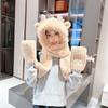 Women's Winter Hat Scarf One-piece New Deer Hooded Cycling Thick Plush Three Piece Set
