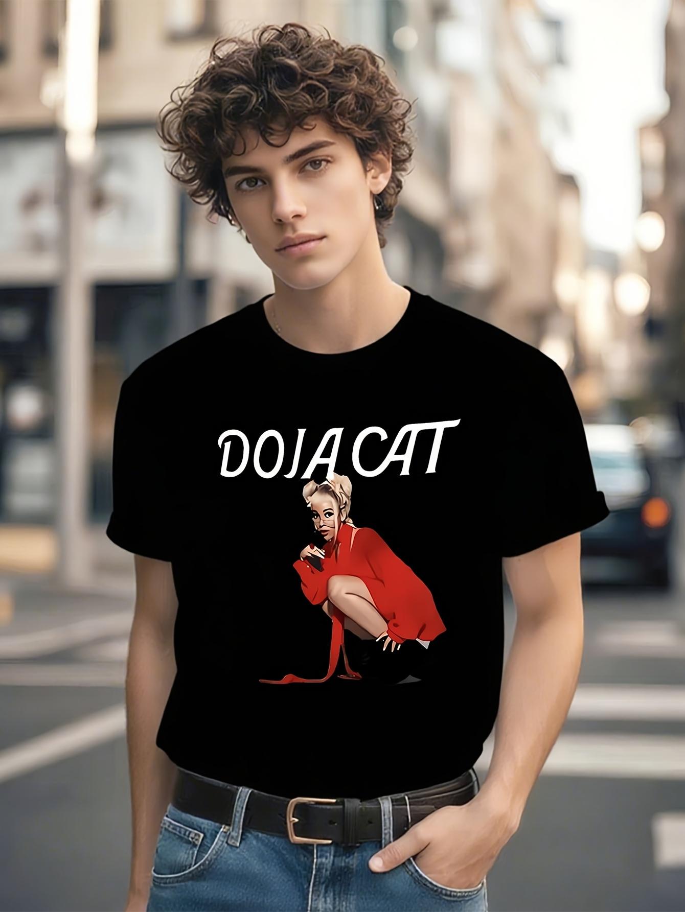 

Doja Cat Graphic T-shirt - Black Crew Neck Hip Hop Tee with Red Jacket Design M