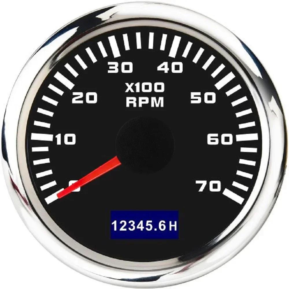 2" 52mm Tachometer 7 Color Backlight Tach Car Gauge Waterproof Digital LCD Hour Meter for Universal 12V24V Car Marine Boat Yacht