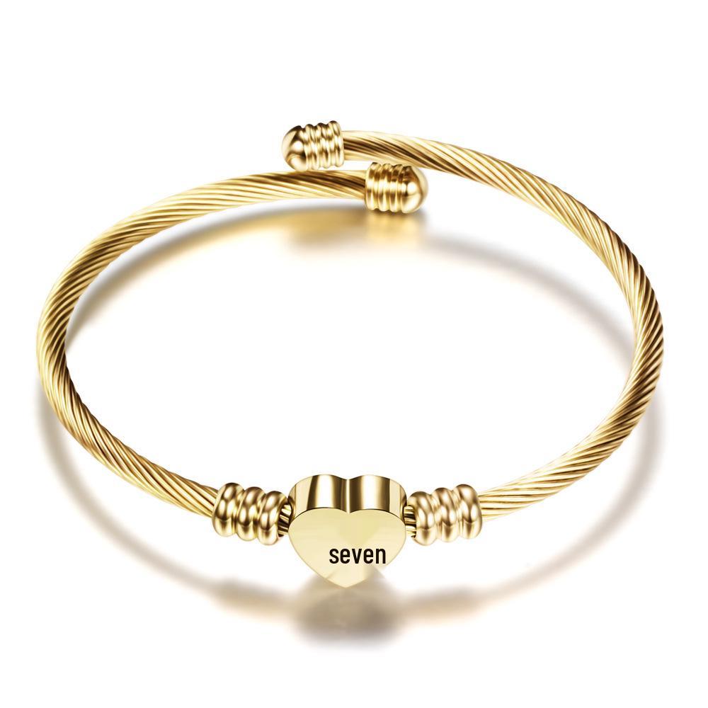 Stylish Women's Bracelet: Stainless Steel Peach Heart with Braided Cable and European-American 26 Letters Design