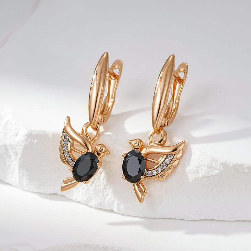 Black Zircon Gold Color Bird Dangle Earrings for Women Personality Gothic Style Jewelry