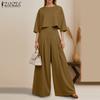 ZANZEA Women 3/4 Sleeve Blouse and Wide Leg Pants Casual Two Piece Suit Sets