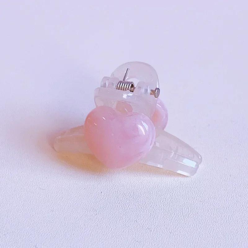 2Pcs Acrylic Pink Love Heart Small Hair Claw Women Girls Sweet Cute Hair Clips Lovely Kawaii Hairpin Hair Accessories