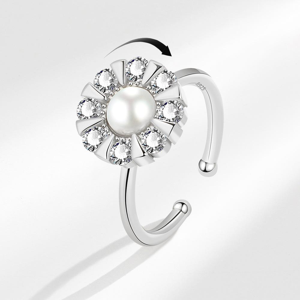 

Fashion Flower Diamond Spinning Ring for Women Metal Spinner Fidget Anti-Stress Relief Knuckle Rings Zircon Accessory resizable