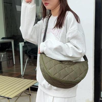 Women's Plaid Crossbody Messenger Bag Nylon Shoulder Bags Large Capacity Travel Half Moon Belt Bag Ladies Hobos Bag