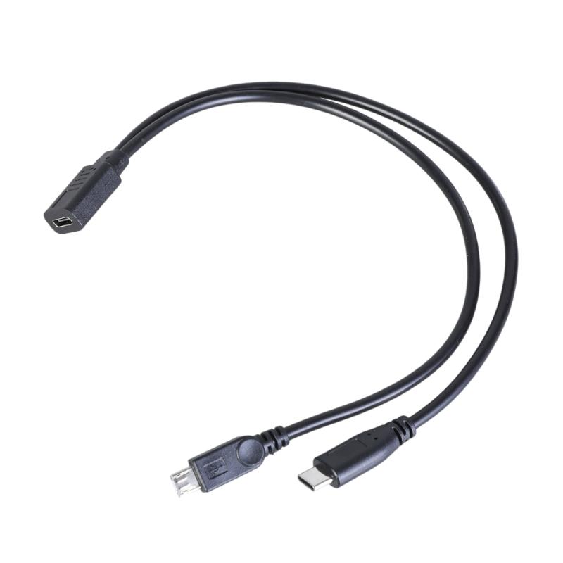 USB Type C Female To MicroUSB and Type C Male Splitter Cable for Simultaneous Device Charging