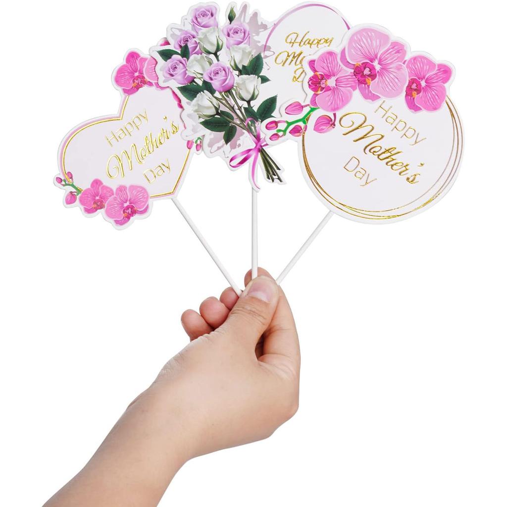 12 pcs Happy Mother's Day Cake Topper Mom Letter Cake topper Pink, Decorative Party Cake Decoration for Mother's Day
