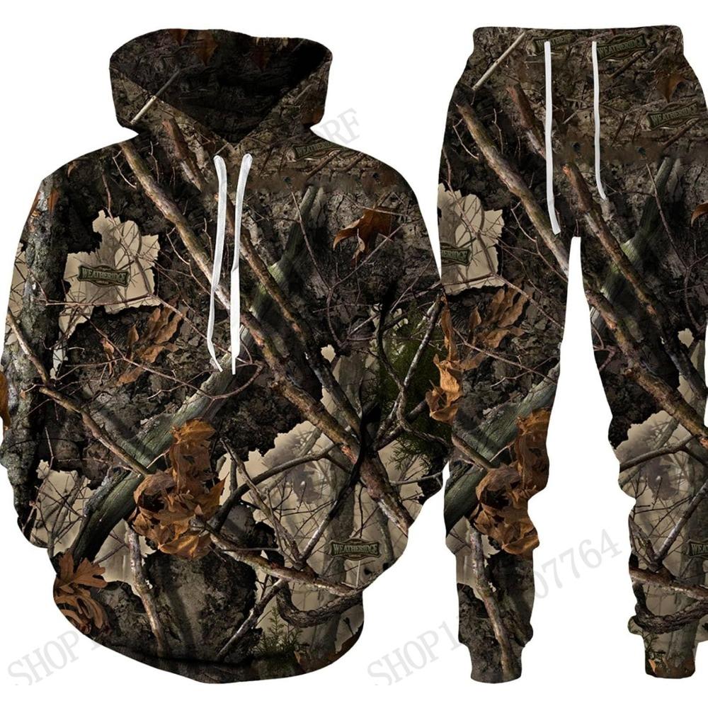 Men Hoodie Pant Set Hunting Animal Camouflage 3d Print Set Men Women Fashion Hoodie +Pant 2Pcs Set Sports Outdoor Tracksuit Suit