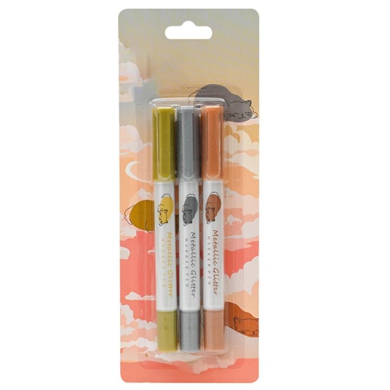 

3Pcs Double Tip Metallic Paint Pen for Stone, Metal, Paper, Glass, Wood, Leather, Metallic Marker for Scrapbooking 1