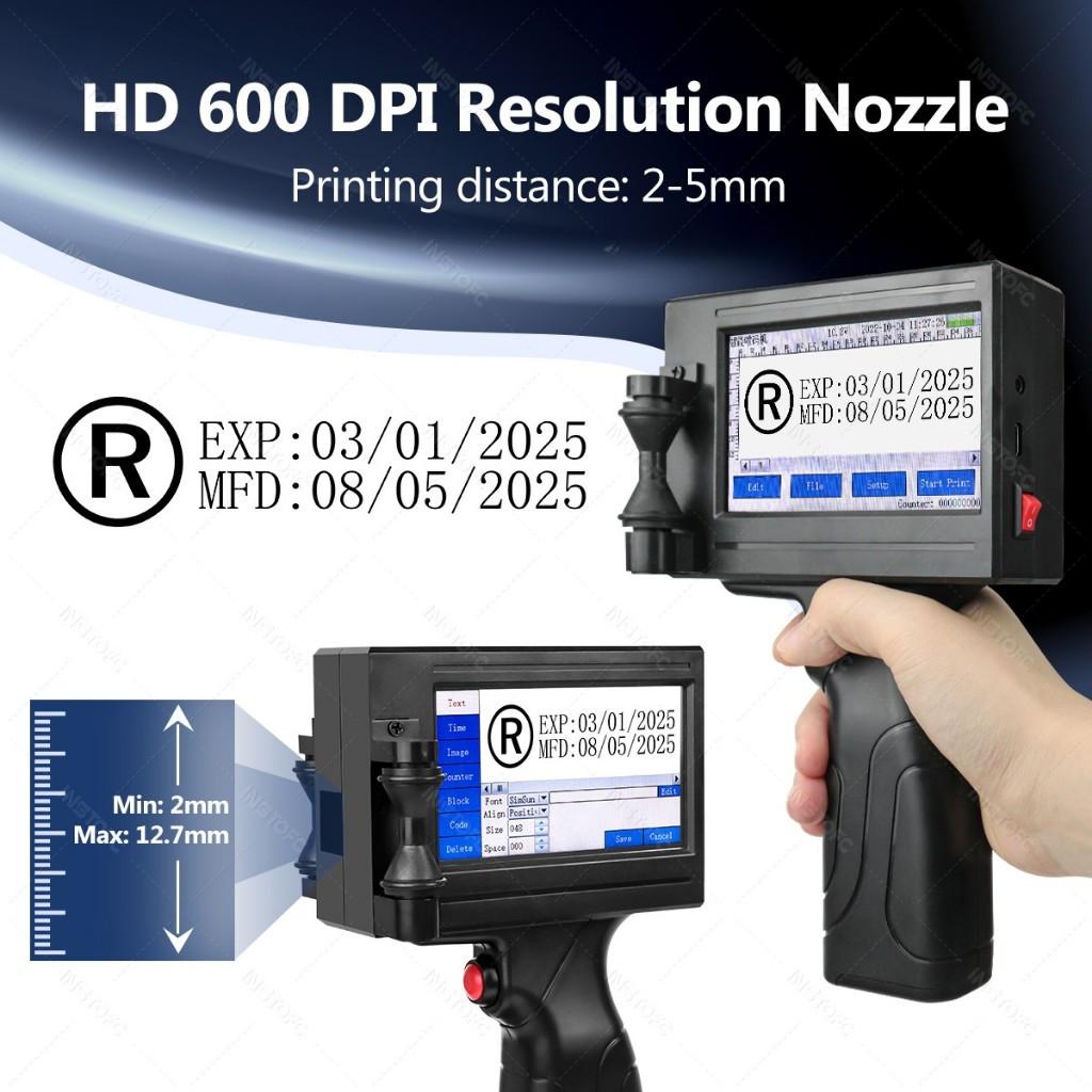 600dpi Handheld Inkjet Printer Printing Spray Height 2-12.7mm Digital Automatic Coding Machine Portable Label Machine
