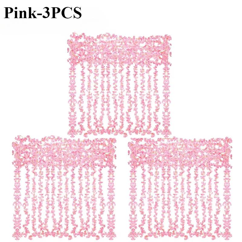 1-10PCS 180cm Artificial Cherry Blossom Garland Fake Flower Vine Wall Hanging Decor Wedding Party Backdrop Home Garden Decor