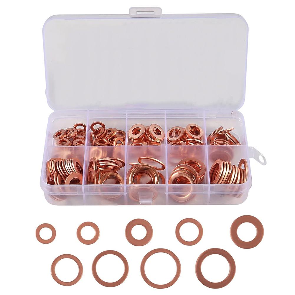 Red Copper Flat Washer Seal Ring Set Copper Washer Gasket  Set Flat Ring Seal Assortment Kit With Box 50/100/120/150/280pcs
