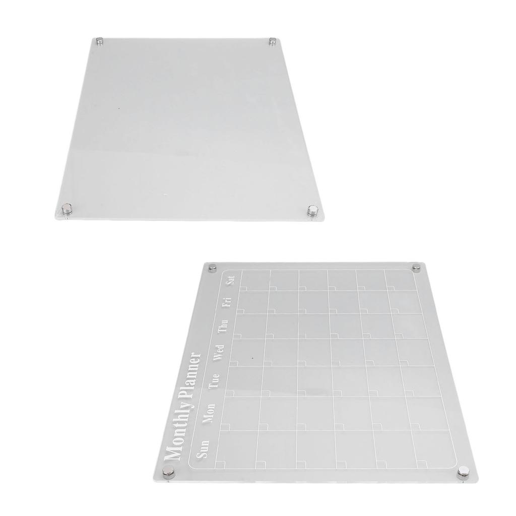2 Pcs Set Acrylic Dry Erase Board 15.7x11.8in Clear Monthly Calendar and Blank Memo Board with 6