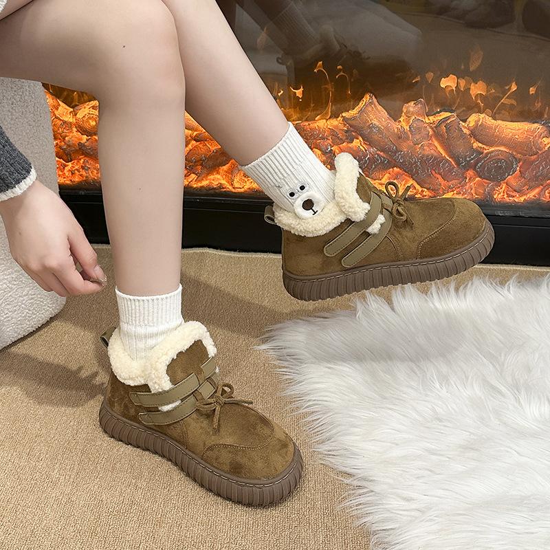 Damen Übergröße Weiche Sohle Erhöhend Winter Warm Fell Eins Rutschfest Schneestiefel Plüschgefütterte Stiefeletten Outdoor-Sport Baumwollstiefel