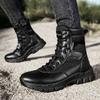 Chaussures de randonnée d'extérieur pour hommes Bottes en cuir montantes Bottes tactiques militaires Chaussures noires à semelle épaisse Résistantes à l'usure Zapatillas Homme