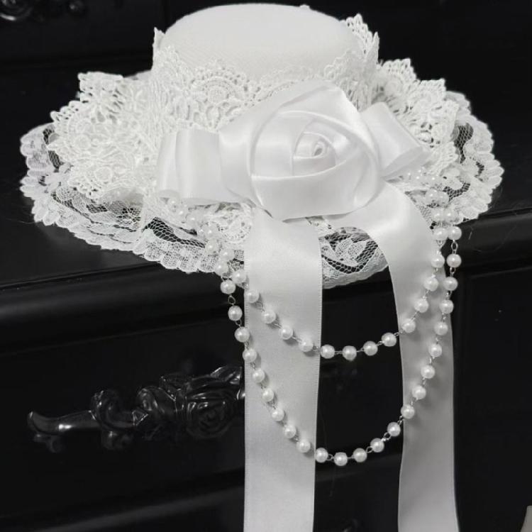 Lace Headpiece Gothic Lolitas Headwear Subcultures Hair Accessories Rose Bead Chain Headdress Top Hat Hair Clips Gifts