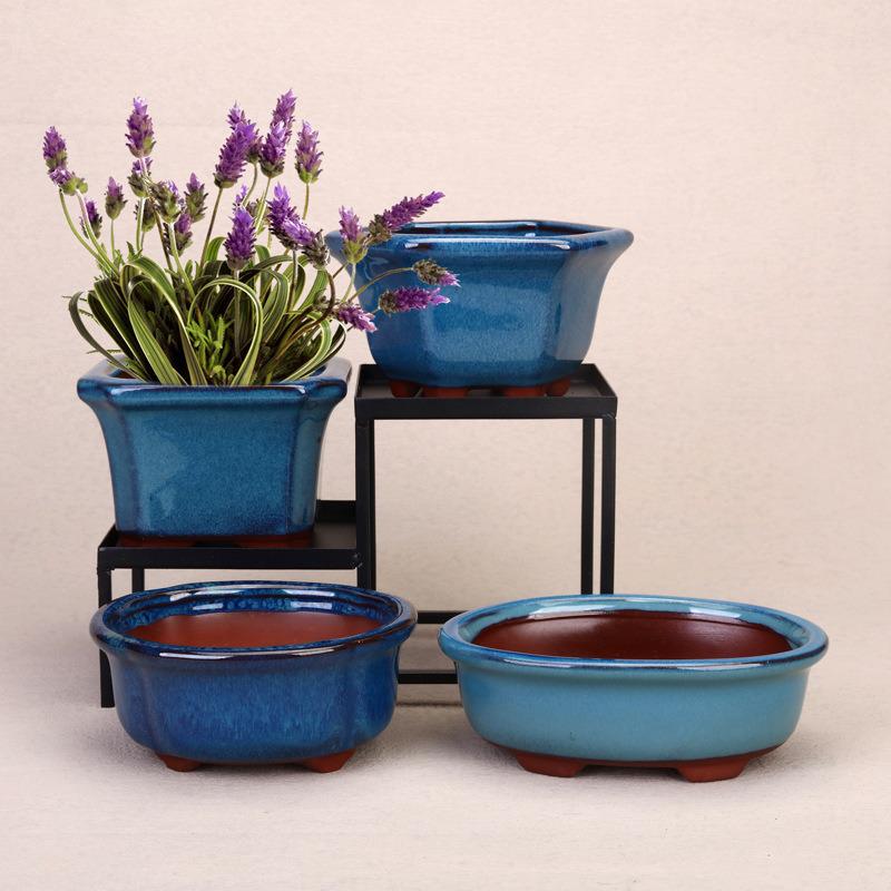 Purple Clay Glazed Succulent Flower Pot for Office Desktop