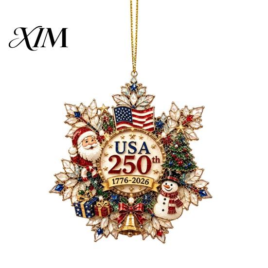Decorative Fence Branch Accents Christmas Acrylic Hanging Ornament, Double Side Printed 250th Anniversary Pendant Personalized Festive Wall for Tree,
