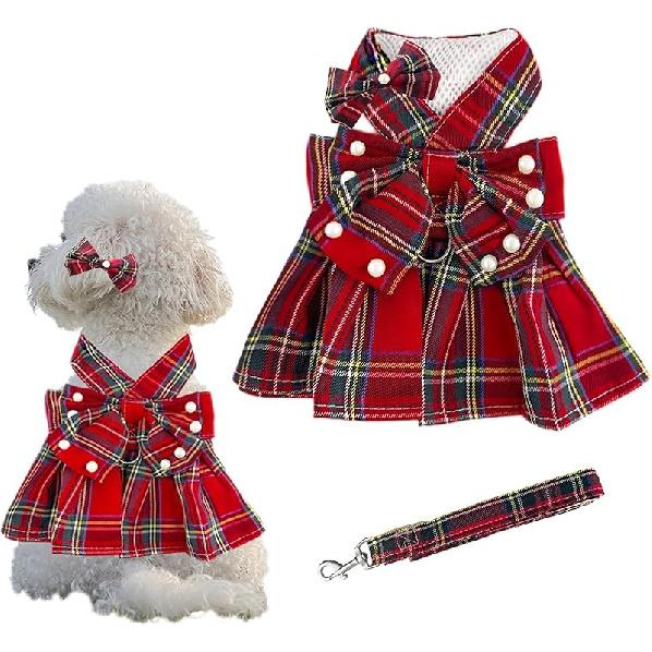 1 Pcs Cute Dog Dress Puppy Clothes with Bownot for Female Girl Small Dogs Outfits Harness for Outdoor Walking Birthday Party Denim Skirt L