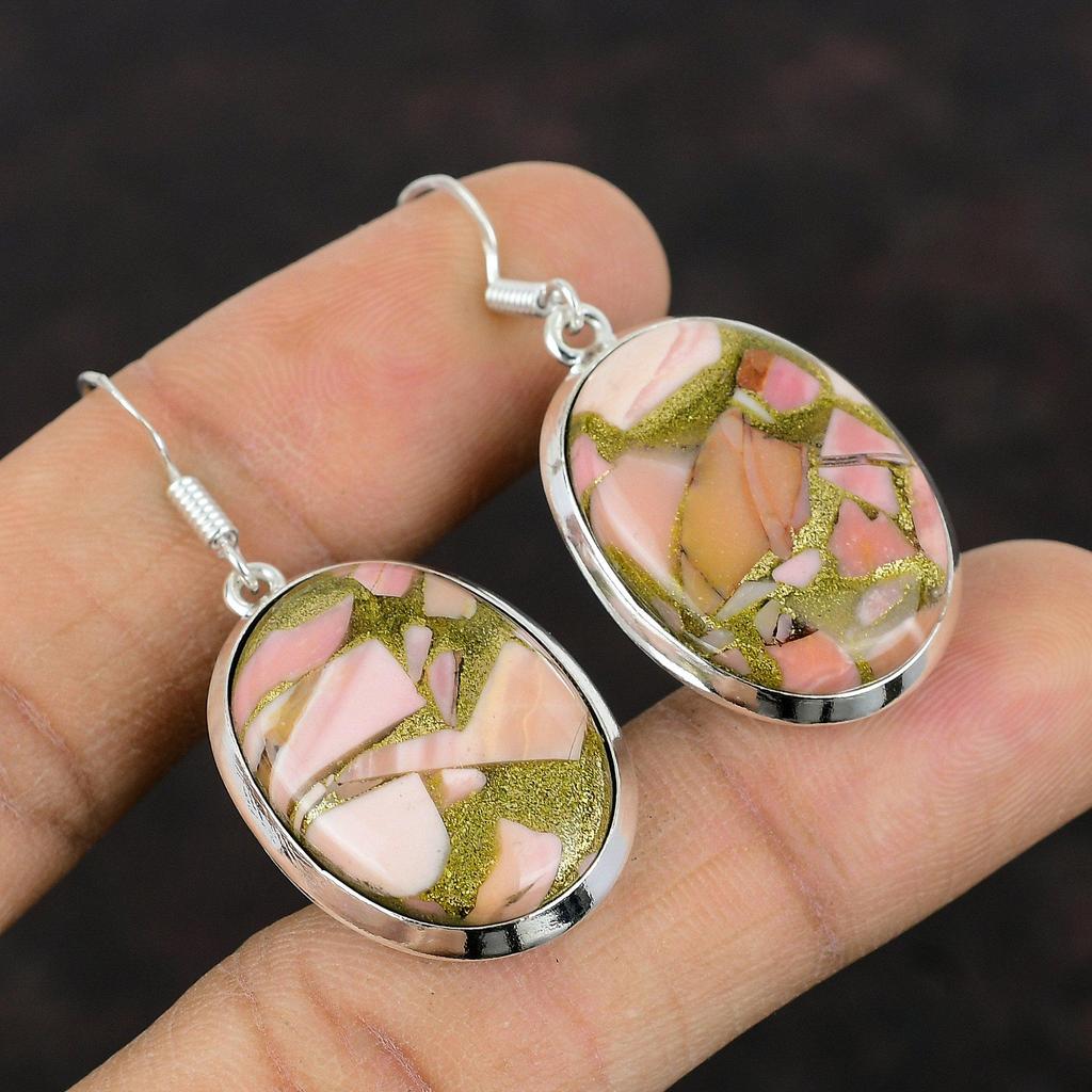 Kupfer Rosa Opal Edelstein Ohrring Boho Stil Ohrring 925 Sterling Silber Ohrringe Elegante Ohrringe Handgefertigter stilvoller Schmuck Jubiläumsgeschenk