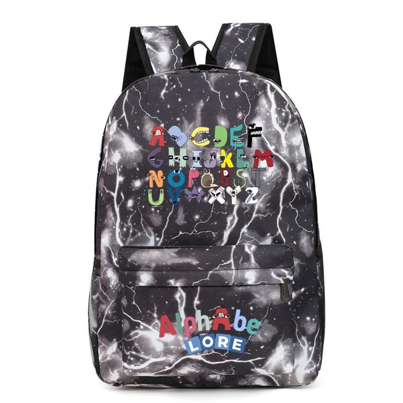 Large Capacity School Backpack Teens With Cartoon Letter Print Lightweight Ergonomic Design Oxford Fabric Adjustable Padded