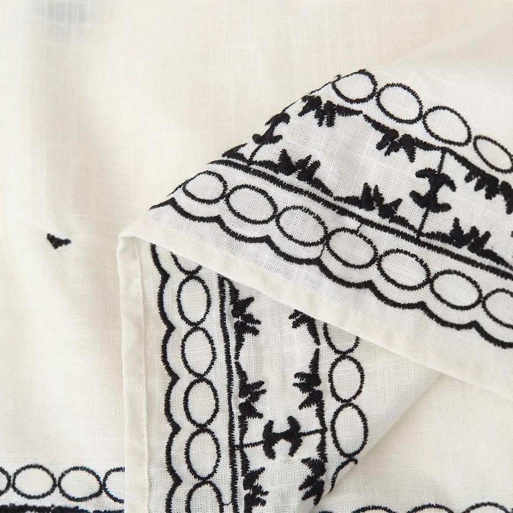 Spring/Summer 2025 Women's Casual Embroidered Long Sleeve Tie-Up Shirt 4387051