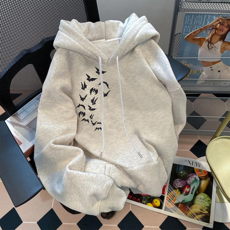 Свитшот с капюшоном мужской уличный ретро флис утепленный с принтом женский свободный повседневный осенне-зимний M