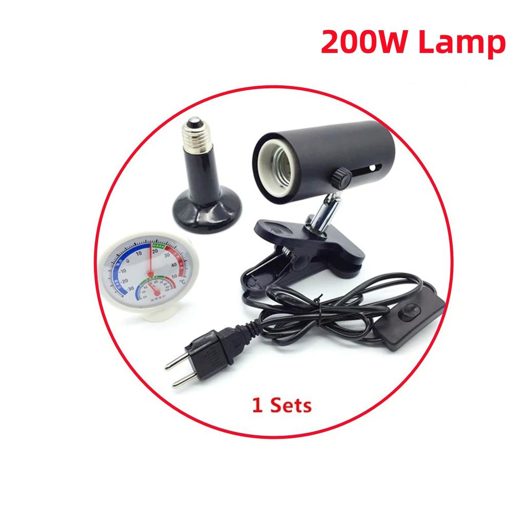 1Set Reptile Heating Lamp Kit 360 Degree Rotation Clamped UVA/UVB Lamp Rack Thermometer Hygrometer EU Plug 25/50/75/100/150/200W
