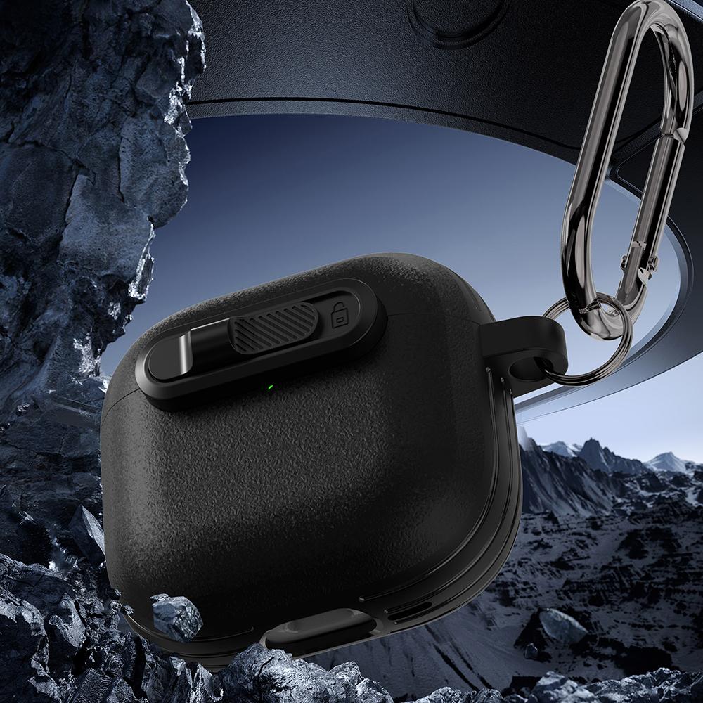 For AirPods 4 Protective Case Lock Buckle Switch TPU + PC Wireless Earphones Cover with Carabiner