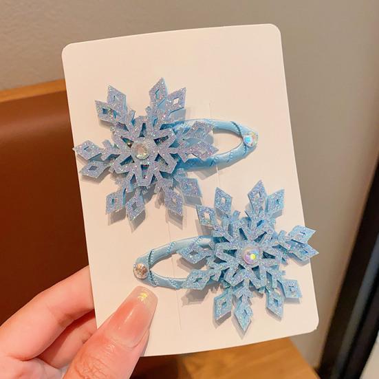 1 Pair Girls Hair Clip Blue White Snowflake Design Christmas Hair Pins Lightweight Hair Styling Tools Hair Accessories