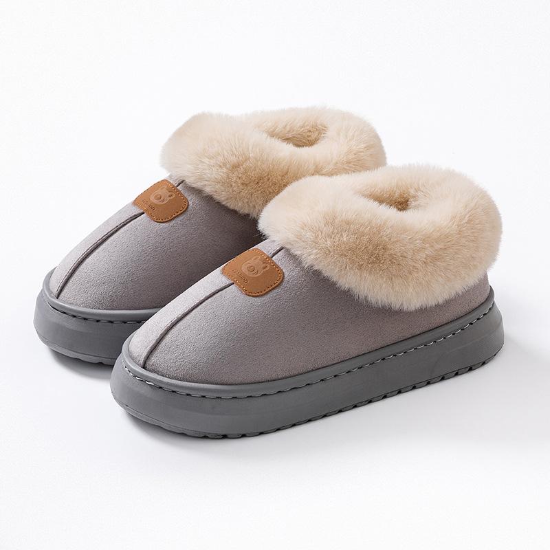 thick-soled bag and cotton slippers, plush cotton shoes for home use in autumn and winter, and couple warm snow boots when going out.