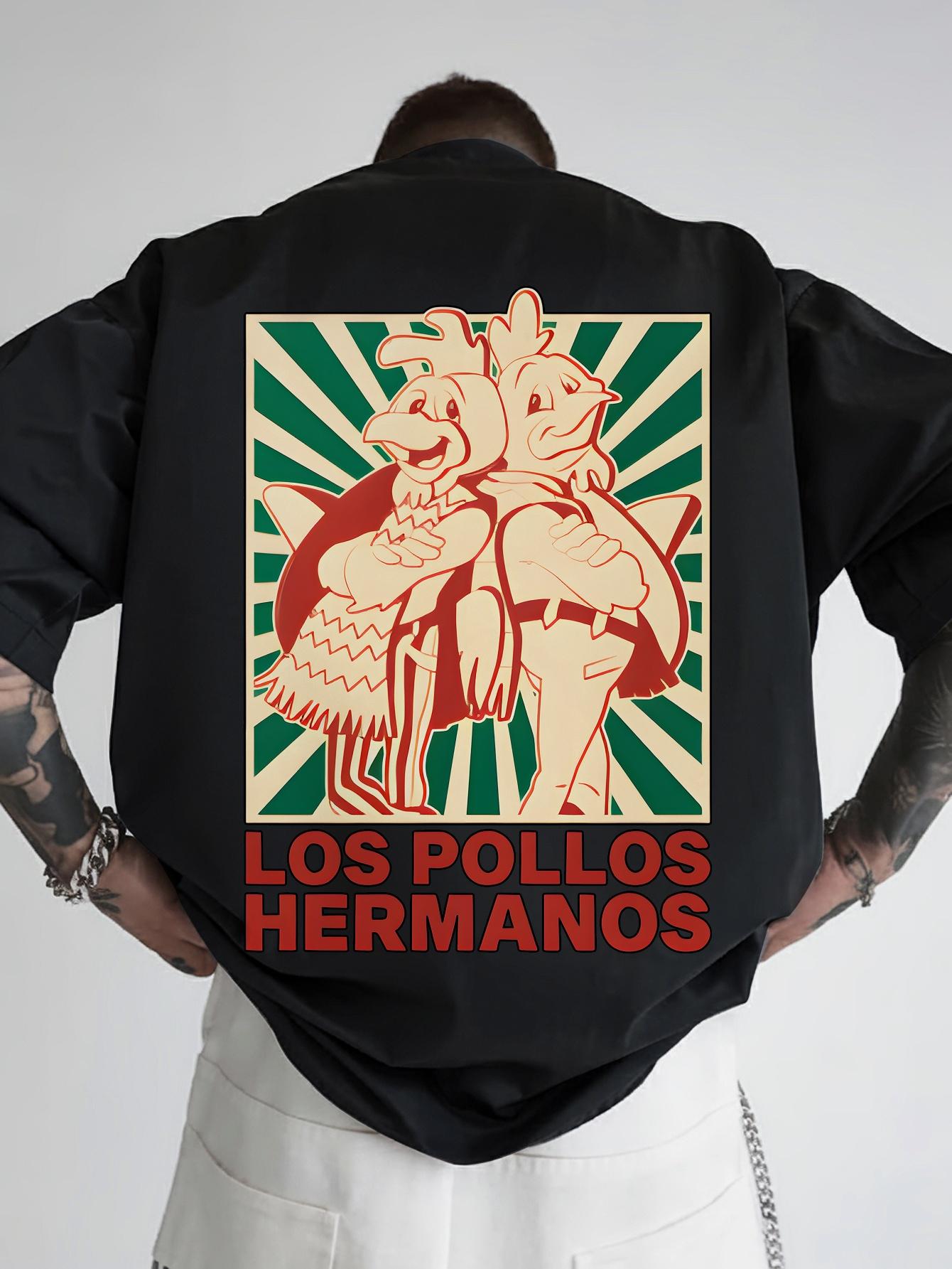 Graphic Print Short Sleeve T-shirt - Los Pollos Hermanos Retro Cartoon Chicken Design S