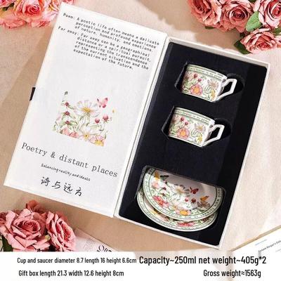 French Style Sunflower Ceramic Coffee Cup & Saucer Set
