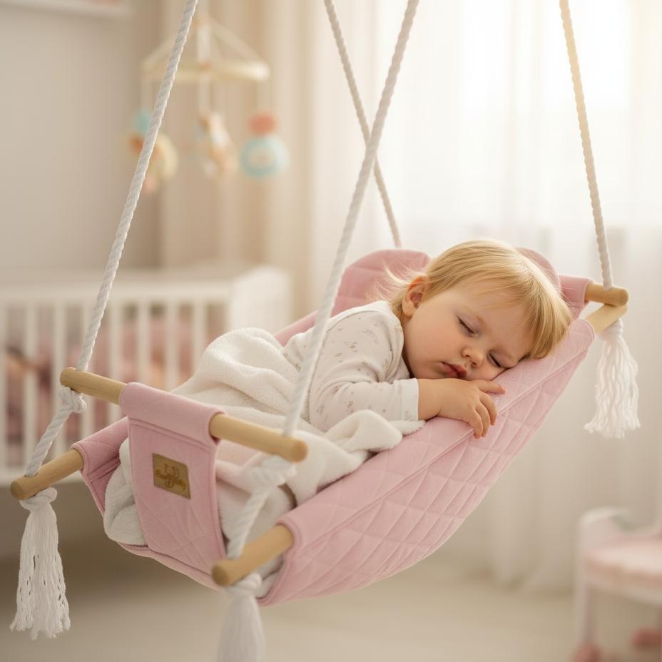 Cradle - bouncer - baby swing - for home and garden VELVET - PINK