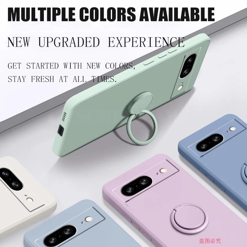 Case for Google Pixel 8 9 Finger Ring Stand Holder Slicone Cover for Pixel 9 Pro XL Solid Color Lens Protection Soft Phone Case